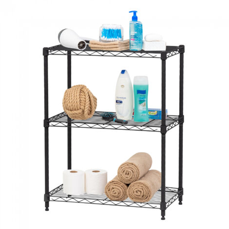 Iris Ohyama, Étagère charge lourde, Meuble de rangement, Meuble en métal, Étagère métallique à 3 Niveaux, Emboîtable, Hauteur Adjustable, Cuisine, Garage, Bureau - Metal Rack MR-NS3 - Noir (1/5)