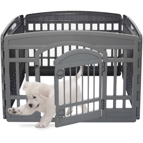 Iris Ohyama, Parc pour Chien Intérieur, Extérieur avec 4 Panneaux & Porte Verrouillable, H60cm, Gris Eco, Plastique, CI-604E