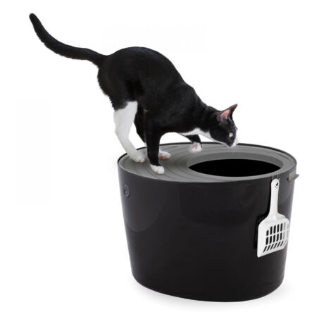 Iris Ohyama, Bac à Litière fermée entrée par le haut, couvercle rainuré, pour chat, Noir, PUNT-530