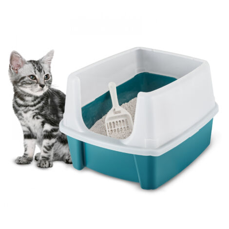 Iris Ohyama, Bac à litière pour chat, pas de déversement de litière, pour chat, Cat Litter Box, CLH-12, Bleu sarcelle