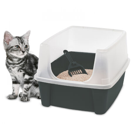 Iris Ohyama, Bac à Litière avec Bords hauts, pour chat, Grise, CLH-12