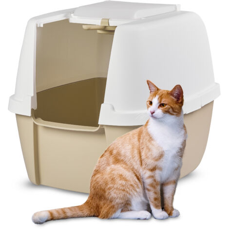 Iris Ohyama, Bac à litière Jumbo à capuchon, fermée, pour chat, Cat Litter Box, CLH-17J, Blanc/Beige