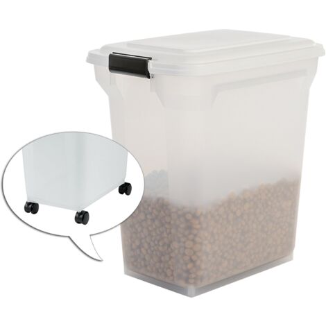 Iris Ohyama, Conteneur / boite à croquettes 45 L pour 15 kg hermétique, transparent, pelle & roulettes incluses pour croquettes pour chien & chat - Air Tight Food Container ATS-L, Blanc