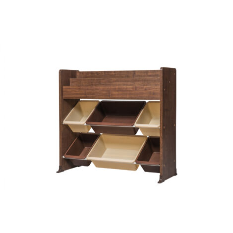 Iris Ohyama, Bibliothèque de rangement pour enfant, 2 Niveaux, 6 bacs inclus, Marron, ETHR-26