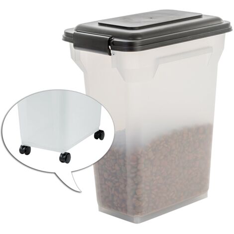 Iris Ohyama, Conteneur / boite à croquettes 20 L pour 7,5 kg hermétique, transparent, pelle & roulettes incluses pour croquettes pour chien & chat - Air Tight Food Container ATS-M, Noir