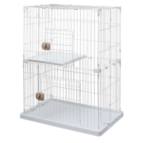 Iris Ohyama, Pet Cage / Cage de jeu  à 2 niveaux 1 Plateau  2 entrées pour chats - Pet Cage PEC-902, Blanc