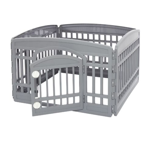 Iris Ohyama, Parc pour chien/chiot, Porte avec loquet, Clips pour montage et démontage facile, Résistant aux intempéries, pour chien, lapins - Pet Circle CI-604E, Gris Métalisé