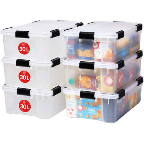 Iris Ohyama, Boite de Rangement Hermétique, 30L, Lot de 6, Transparent, AT-LS