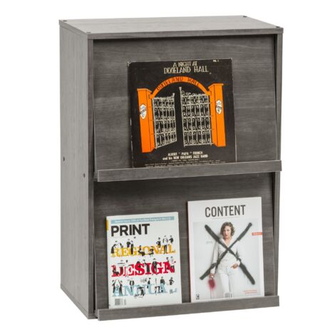 Iris Ohyama, Meuble, Bibliothèque, Étagère de rangement, 2 portes rabattables, Design, Solide, Moderne, Multi-usage, Bureau, Chambre, Salon - Flap Rack CHR-2 - Chêne Gris