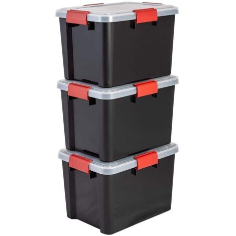 IRIS OHYAMA Lot de 3 boîtes de rangement Hermétiques - Air Tight Box - AT-SD - Noir et transparent - 28 L - 39 x 29 x 26 cm