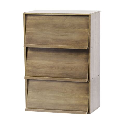 Iris Ohyama, Meuble, Bibliothèque, Étagère de rangement, 3 portes rabattables, Design, Solide, Moderne, Multi-usage, Bureau, Chambre, Salon - Flap Rack CHR-3 - Marron Cendré