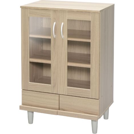Iris Ohyama, Meuble de rangement, Buffet, Vaisselier, Armoire 3 portes, 3 Étagères réglables, Contemporain, Design, Solide, Cusine, Salle à Manger, Salon - Cabinet - KPB-9360 - Marron Clair