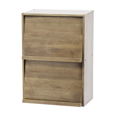 Iris Ohyama, Meuble, Bibliothèque, Étagère de rangement, 2 portes rabattables, Design, Solide, Moderne, Multi-usage, Bureau, Chambre, Salon - Flap Rack CHR-2 - Marron Cendré