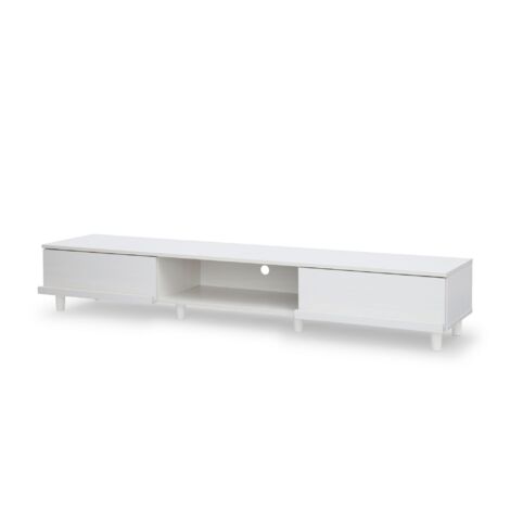 Iris Ohyama, Meuble TV, Meuble tele, Banc TV, Support télévision pour ecran jusqu'à 65 pouces, 3 Etagères, Sortie-câbles, Pieds ajustables, Moderne, Chambre, Salon -TV Cabinet BAB-180A - Chêne Blanc (1/4)