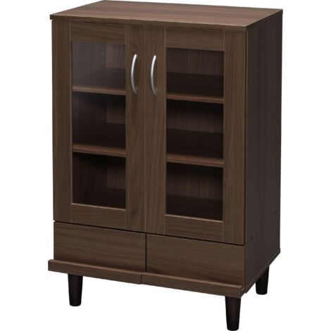 Iris Ohyama, Meuble de rangement, Buffet, Vaisselier, Armoire 3 portes, 3 Étagères réglables, Contemporain, Design, Solide, Cusine, Salle à Manger, Salon - Cabinet - KBN-9390 - Marron
