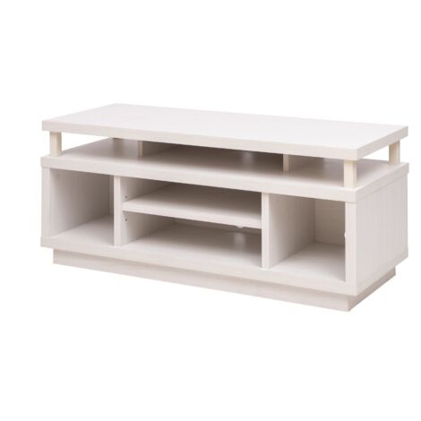 Iris Ohyama, Meuble TV, Meuble tele, Banc TV, Support télévision pour ecran jusqu'à 43 pouces, 5 Etagères, Sortie-câbles, Contemporain, Chambre, Salon - TV Cabinet Middle OTS-100M - Chêne Blanc (1/3)