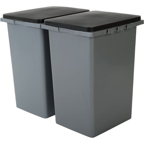 Iris Ohyama, Lot de 2 poubelles pour tri sélectif, 45 L,clipsable, avec couvercle, cuisine, garage - Recycling Bin RP-4 - Gris / Noir