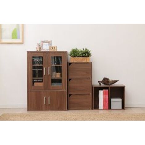Iris Ohyama, Meuble, Bibliothèque de rangement, Vaisselier, Buffet avec 4 étagères et 4 portes/ Design & Moderne, Solide, Multi-usage, Bureau, Cuisine, Chambre, Salon - Cabinet GKN-9060 - Marron (1/2)