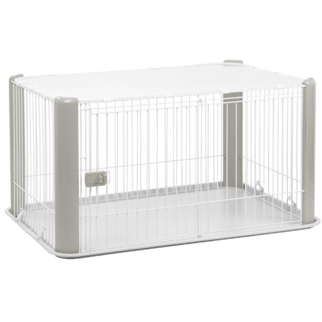 Iris Ohyama, Parc à chiot / enclos pour chien d'intérieur avec base toit amovible, porte coulissante verrouillable pour chien - Pet Circle CLS-1130, Gris
