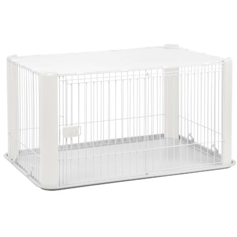 Iris Ohyama – Parc à chiot en acier avec porte coulissante verrouillable – Dimensions L78.7 x P113 x H60 cm – Toit en maille amovible – Pour petits chiens (1/3)