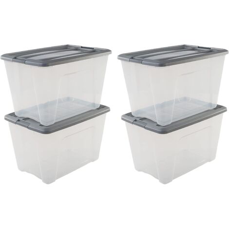 Iris Ohyama, Lot de 4 boîtes de rangement plastique 60L, Transparent, Strong Box-60