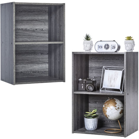 Iris Ohyama, Bibliothèque, Lot de 2 meubles d'appoint, Casiers de rangement en bois, CX-2, Chêne Gris