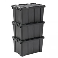 Iris Ohyama – Caisse de rangement avec couvercle 50L – Lot de 3 – Plastique polypropylène résistant – Poignée ergonomique – Empilable pour garage