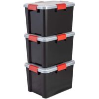IRIS OHYAMA Lot de 3 boîtes de rangement Hermétiques - Air Tight Box - AT-SD - Noir et transparent - 28 L - 39 x 29 x 26 cm