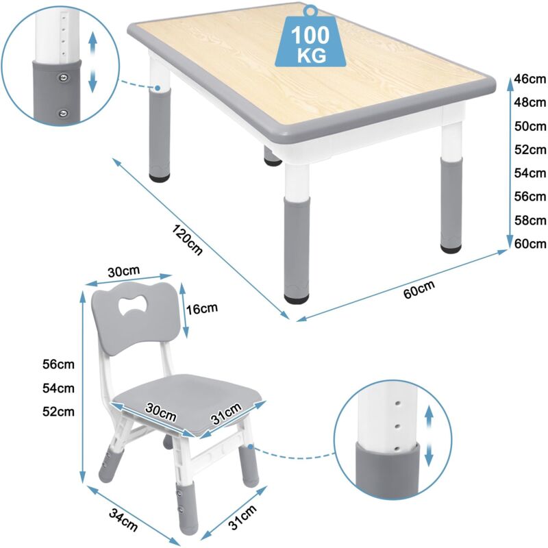 MAMIZO Table pour enfant avec 4 chaises, groupe de sièges réglables en hauteur, ensemble de chaises pour maternelle et chambre d'enfant, en plastique, ensemble de sièges pour garçons et filles à MAMIZO Table pour enfant avec 4 chaises, groupe de sièges réglables en hauteur, ensemble de chaises pour maternelle et chambre d'enfant, en plastique, ensemble de sièges pour garçons et filles à