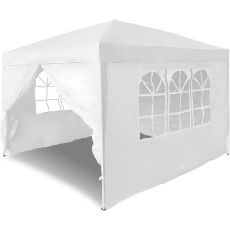 Froadp 3x3m Pavillons de Jardin avec 4 Parois Latérales Tente de Réception Étanche Chapiteau Évènementiel Auvents Protection Solaire (Blanc)
