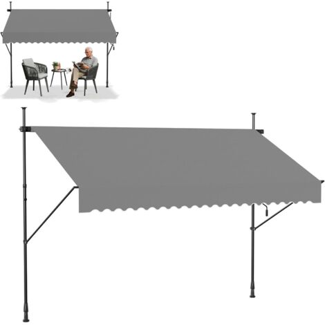 Froadp 250x120cm Auvent à Serrage avec Manivelle Rétractable Résistant UV Imperméable Auvent Stores pour Patio Jardin sans Perçage (Gris Clair)