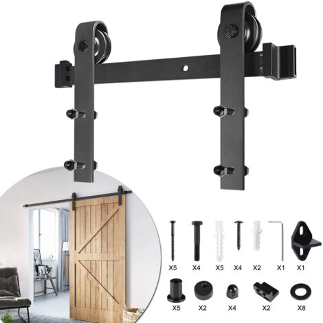 AUFUN Système de porte coulissante Rail de 183 cm Noir En acier carbone Pour portes coulissantes de 35 à 45 mm d'épaisseur Charge maximale : 130 kg - 183 cm (1/5)