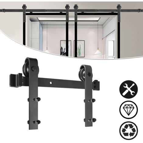 AUFUN Système de porte coulissante Rail de 200 cm Noir En acier carbone Pour portes coulissantes de 35 à 45 mm d'épaisseur Charge maximale:130 kg - 200 cm
