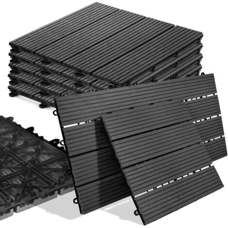 AUFUN Lot de 22 dalles de terrasse en plastique WPC - À clipser - Aspect bois - Avec système de clic - 30 x 30 cm - Pour jardin