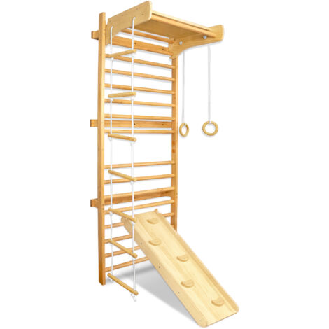AUFUN Espalier en bois mur d'escalade mur d'escalade fitness mur de gymnastique avec accessoires de montage, pour enfants et adultes