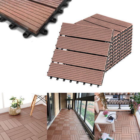 AUFUN Lot de 11 dalles de terrasse en plastique WPC - À clipser - Aspect bois - Avec système de clic - 30 x 30 cm - Pour jardin