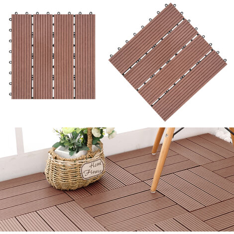 AUFUN Lot de 22 dalles de terrasse en plastique WPC - À clipser - Aspect bois - Avec système de clic - 30 x 30 cm - Pour jardin