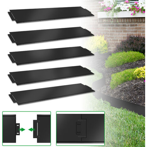 AUFUN Bordure de Jardin Gazon en Acier Galvanisé 35pcs pour Jardin Plantes Potager 35m x 18 cm Noir