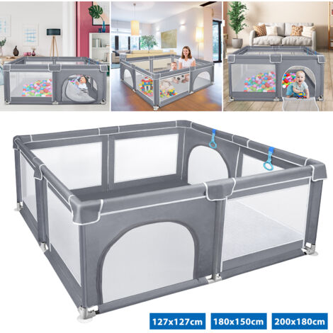 AUFUN Parc bébé Barrière de sécurité, XL, grande aire de jeux de sécurité, barrière de sécurité pour enfants, 127x127x68 cm, Gris