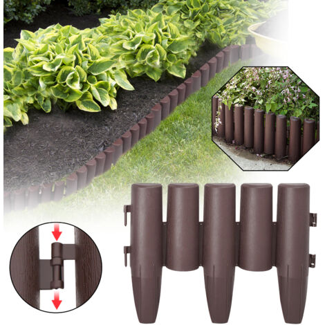 AUFUN Bordure de pelouse synthétique longueur aspect bois Garden Border en polypropylène, bordure de pelouse jardin décoratif，8,4m Braun