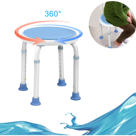 AUFUN Tabouret de douche 36-51cm Réglable en hauteur et pivotant à 360° Siège de bain Aide à la douche Siège de bain antidérapant en aluminium et plastique pour personnes agées (1/5)