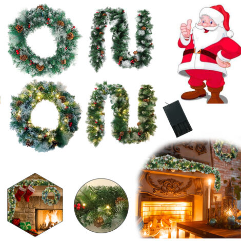 AUFUN Guirlande de Noël avec éclairage décoratif 50 LED Blanc chaud flocon de neige de baies rouges 300 cm (1/5)