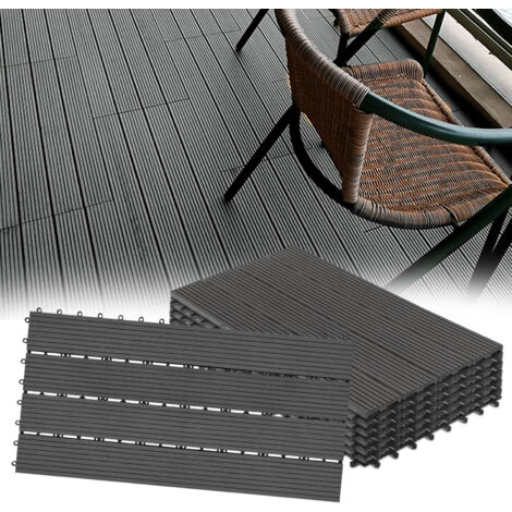 AUFUN Lot de 6 dalles de terrasse en plastique WPC - À clipser - Aspect bois - Avec système de clic - 30 x 60 cm - Pour jardin