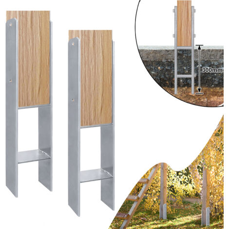 AUFUN 2 Pièces de 121 mm Supports de Poteau H-Post, Galvanisés à Chaud, H-Anchor Diped, 600mm Longueur, Épaisseur du Matériau : 5 mm