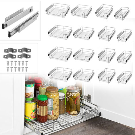 AUFUN 4 x tiroirs de Cuisine, Extension Armoire de Cuisine, armoires de Chambre, Panier Coulissant élastique, étagère de Cuisine Domestique, 50cm