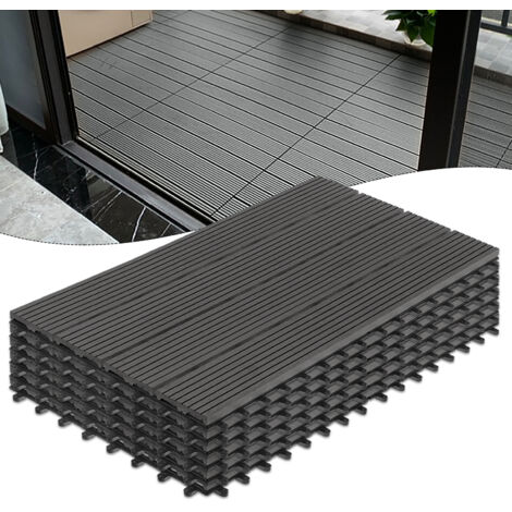 AUFUN Lot de 12 dalles de terrasse en plastique WPC - À clipser - Aspect bois - Avec système de clic - 30 x 60 cm - Pour jardin