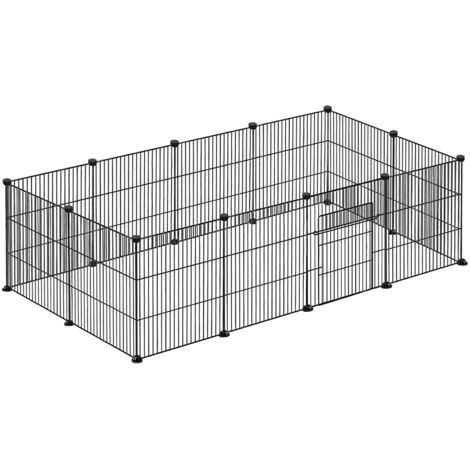 AUFUN Enclos grillagé pour lapins en métal avec porte, enclos pour petits animaux intérieur et extérieur, Noir, 142 x 72 x 36 cm