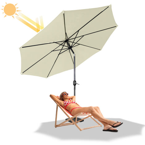 AUFUN Parasol Ø300cm avec manivelle Protection UV Inclinable 40+ Parasol de Balcon en Aluminium de marché Parasol de Jardin (Beige) (1/5)