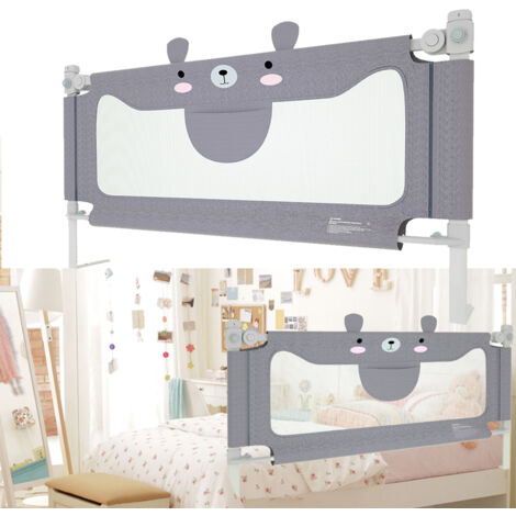 AUFUN Barrière de lit antichute, Barrière de lit pour enfants avec filet aéré, double protection, blocage de sécurité à l'arrêt, 180x70cm ,Gris