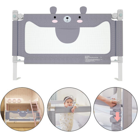 AUFUN Barrière de lit antichute, Barrière de lit pour enfants avec filet aéré, double protection, blocage de sécurité à l'arrêt, 150x70cm ,Gris